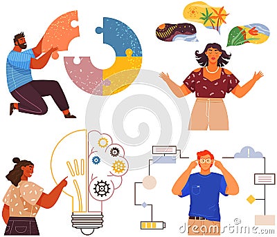 Mindset types set structural, analytical, logical and creative artistic personality predisposition Stock Photo