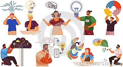 Mindset types set structural, analytical, logical and creative artistic personality predisposition Vector Illustration