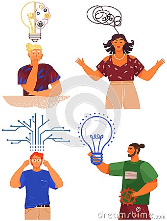 Mindset types set structural, analytical, logical and creative artistic personality predisposition Vector Illustration