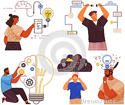 Mindset types set structural, analytical, logical and creative artistic personality predisposition Vector Illustration