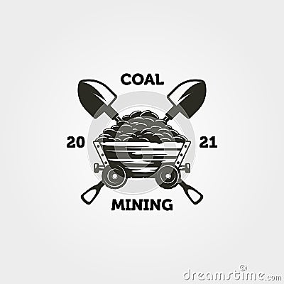 mine cart coal and shovel logo vintage vector symbol illustration design Vector Illustration