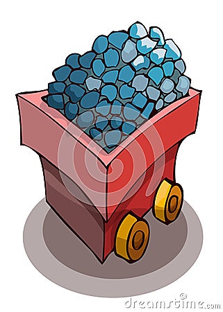 Mine Cart Full of Ore. Vector Illustration
