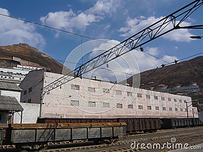 The mine complex with the building in the background. Stock Photo