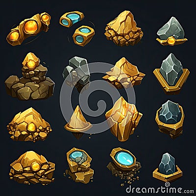 mine gold ore ai generated Cartoon Illustration