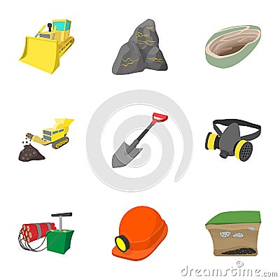 Mine icons set, cartoon style Vector Illustration