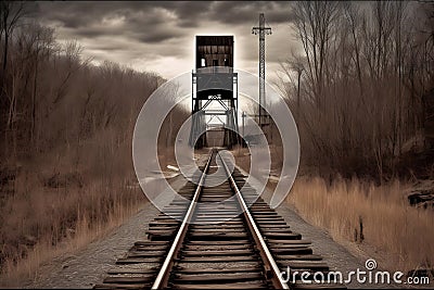 Mine railway in undergroud. Neural network AI generated Stock Photo