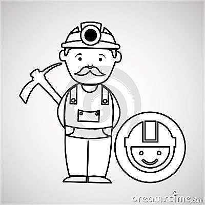 Mine worker pickaxe with face icon Vector Illustration