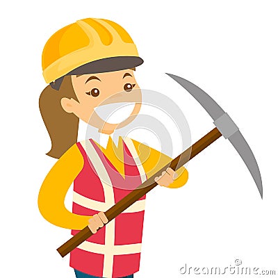 Mine worker working with shovel in the coal mine. Vector Illustration