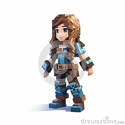 Lovely Minecraft Character With Blue Armor On White Background Cartoon Illustration