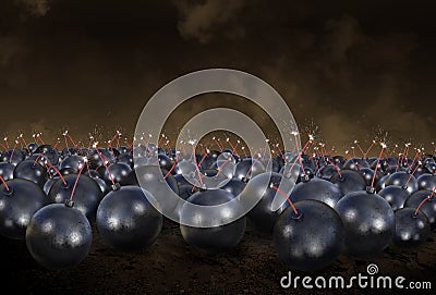 Minefield, Mines, Explosives, Bombs, Background Stock Photo