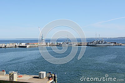 Minehunter ships docked at the Port of Tallinn Editorial Stock Photo