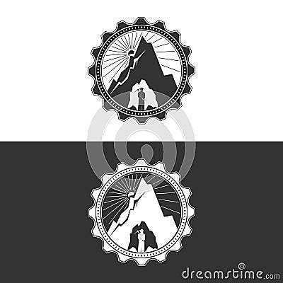 Miner against Mountains in Gear,Design Element Vector Illustration