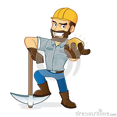 Miner holding gold and pickax Vector Illustration