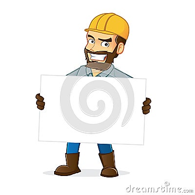 Miner holding sign Vector Illustration