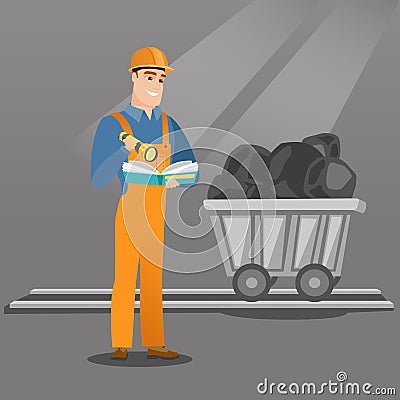 Miner checking documents vector illustration. Vector Illustration