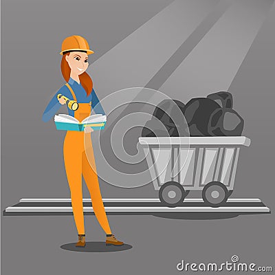 Miner checking documents vector illustration. Vector Illustration