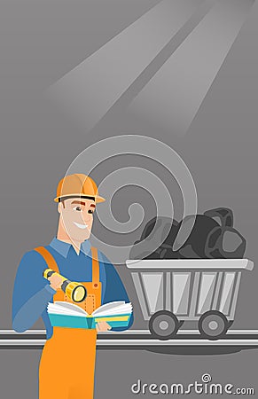 Miner checking documents vector illustration. Vector Illustration
