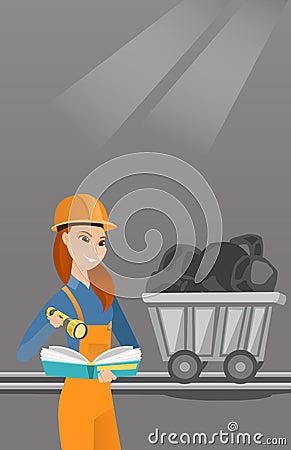 Miner checking documents vector illustration. Vector Illustration