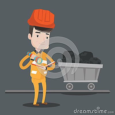 Miner checking documents vector illustration. Vector Illustration