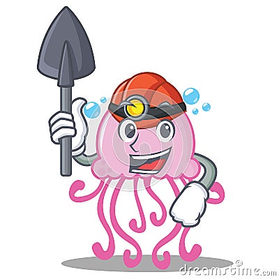 Miner cute jellyfish character cartoon Vector Illustration