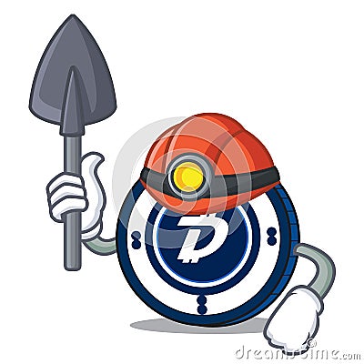 Miner Digibyte coin mascot cartoon Vector Illustration