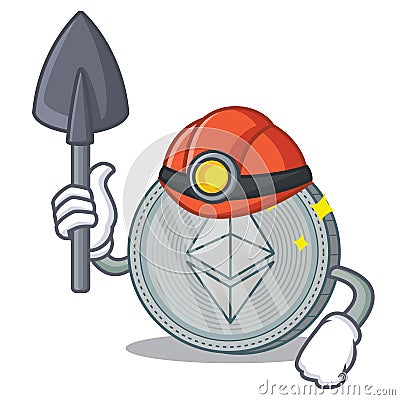 Miner Ethereum coin character cartoon Vector Illustration