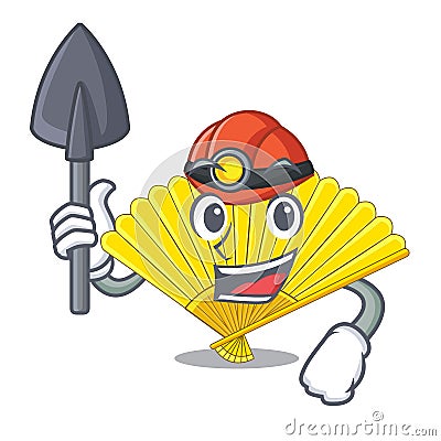 Miner folding fan the shape wooden mascot Vector Illustration