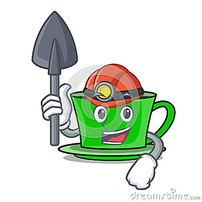 Miner green tea mascot cartoon Vector Illustration