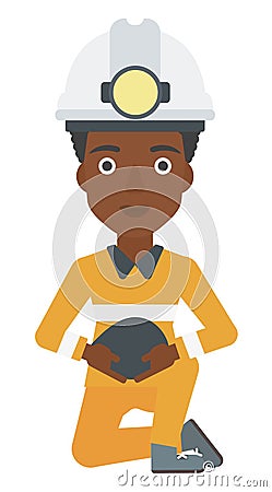 Miner holding coal in hands. Vector Illustration