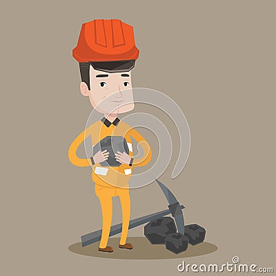 Miner holding coal in hands vector illustration. Vector Illustration