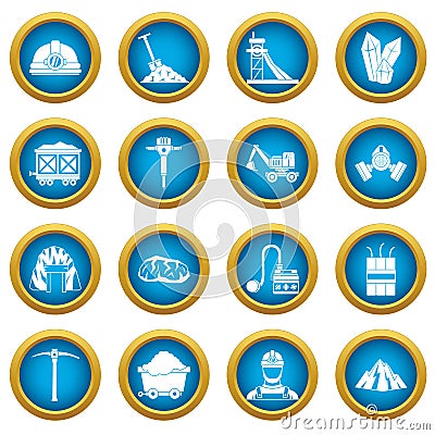 Miner icons blue circle set Vector Illustration