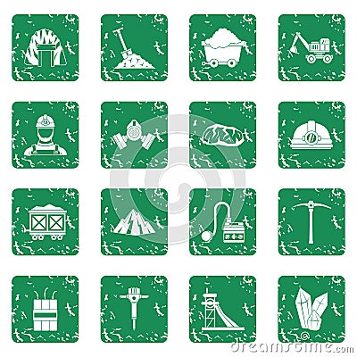 Miner icons set grunge Vector Illustration