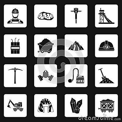 Miner icons set squares vector Vector Illustration