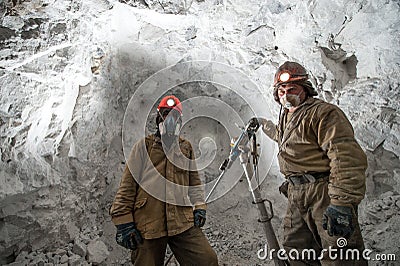 Miner inside a gold mine. Editorial Stock Photo