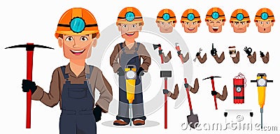 Miner man, mining worker. Cartoon character Vector Illustration