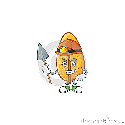 Miner mascot on cartoon yellow autumn leaves Vector Illustration