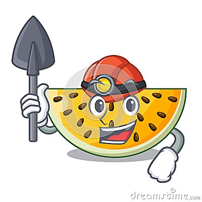 Miner a piece of a yellow watermelon cartoon Vector Illustration