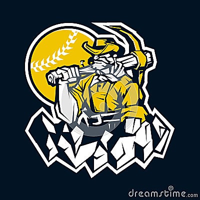 Miner prospector baseball mascot . Vector Illustration