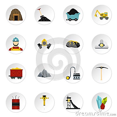 Miner set flat icons Vector Illustration