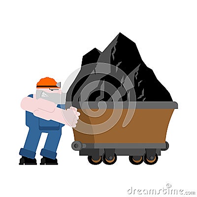 Miner and trolley of Coal. Mining Extraction mineral. Vector ill Vector Illustration