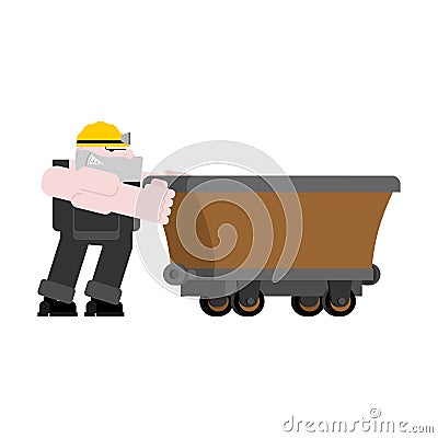 Miner and Trolley empty isolated. Mining Extraction mineral. Vector illustration Vector Illustration