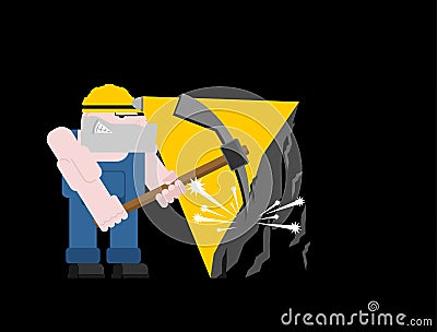 Miner worker mining isolated. collier with pickaxe. Pitman is at Vector Illustration