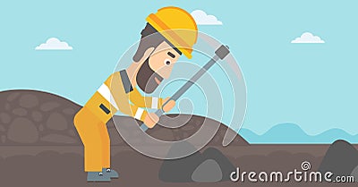 Miner working with pick. Vector Illustration