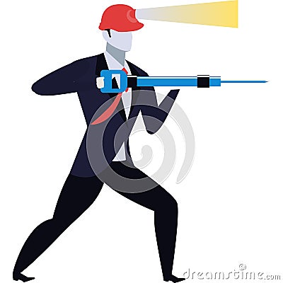 Miner working with pickaxe jackhammer vector icon Vector Illustration