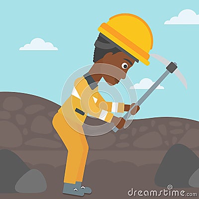 Miner working with pickaxe vector illustration. Vector Illustration