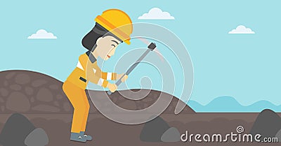 Miner working with pickaxe vector illustration. Vector Illustration