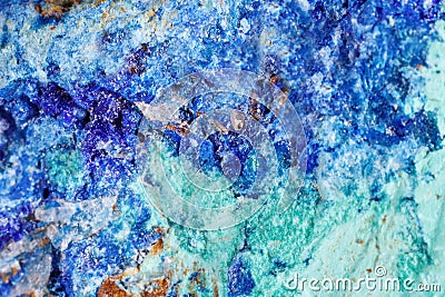 Mineral azurite. The texture of the mineral. Macro shooting of natural gemstone. The raw mineral. Abstract background. Stock Photo