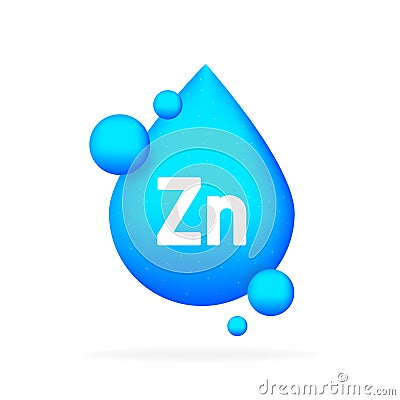 Mineral blue shining pill capsule icon. Zn Zink Vector Illustration