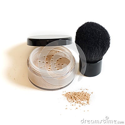 Mineral Makeup and Kabuki Brush Stock Photo