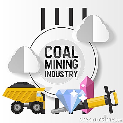 Mineral mining, black mining, coal industry vector illustration. The truck carries the rock from the mine to the plant Vector Illustration